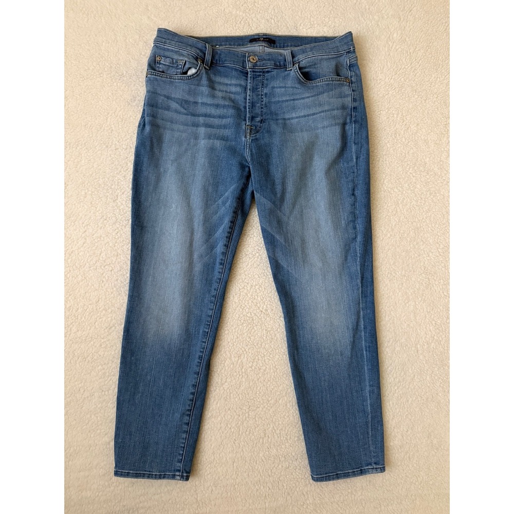 7 For All Mankind Josefina Boyfriend Jeans Womens 31 Blue Med Wash Stretch Denim